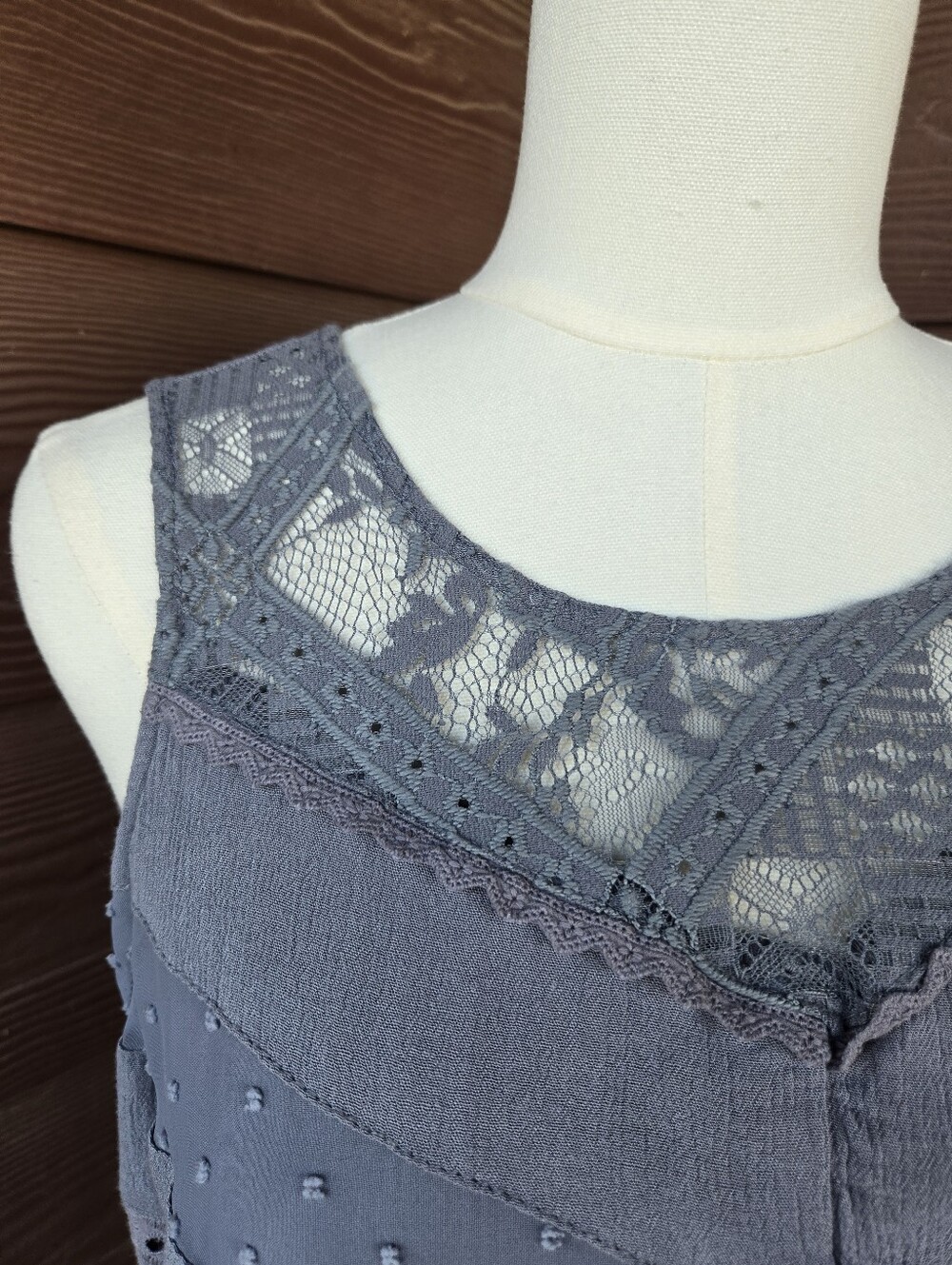 Knox Rose Sleeveless Lace Trim Peplum Top Women’s Medium Slate Blue - Picture 13 of 16